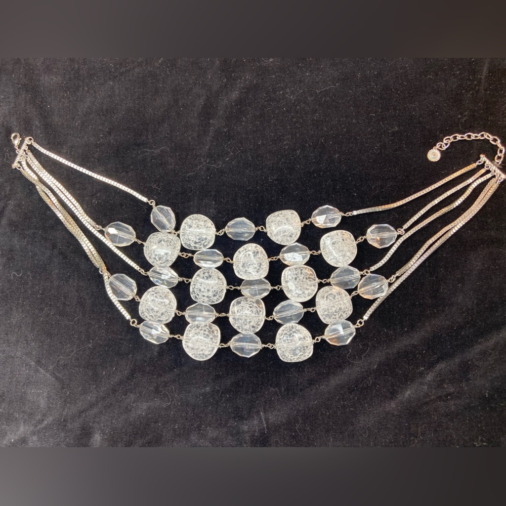 RJ Graziano Statement Necklace Acrylic Beads Silver Tone chain 5 Strands‎ Modern